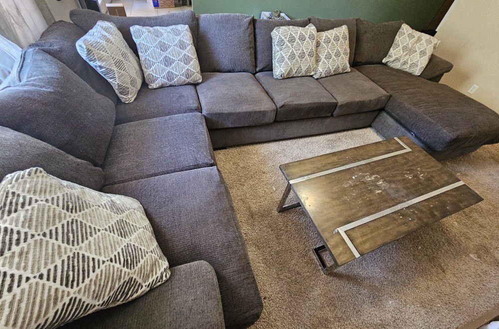 MUST SELL BY TUESDAY! Michael Nicholas Charcoal 127" 3 Piece Sectional with Right Arm Facing Sofa Chaise