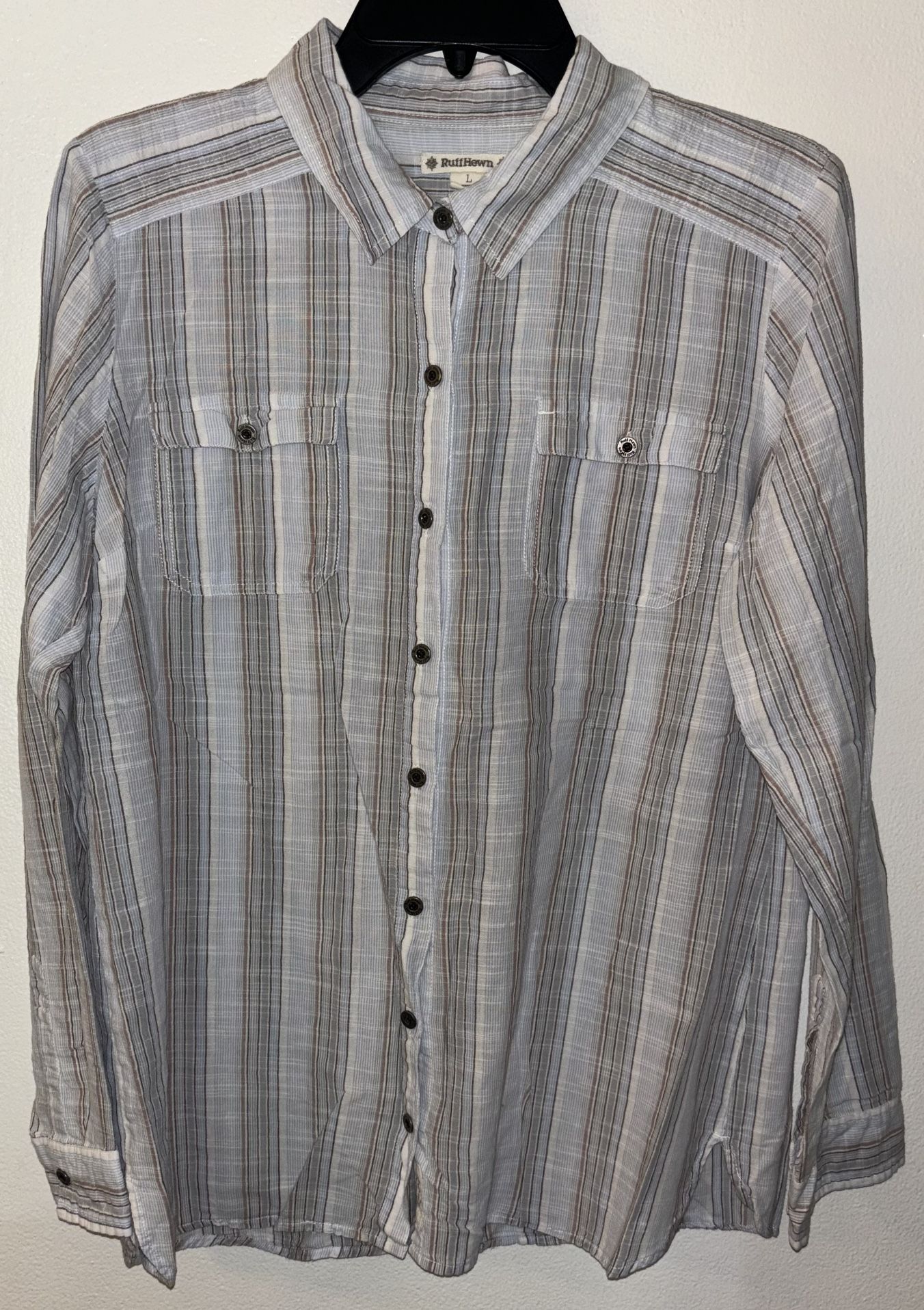 Ruff Hewn Women’s Size Large L Button Up Shirt Long Sleeve Striped Multicolor Pre owned in good condition. Comes from a smoke free and pet free home