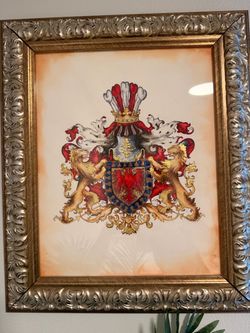 European Coat of Arms in Gold Foil and Wood Frame