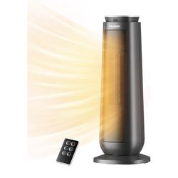 PELONIS PTH15A4BGB Ceramic Tower 1500W Indoor Space Heater with Oscillation, Remote Control, Programmable Thermostat & 8H Timer, ECO Mode, Tip-Over Sw