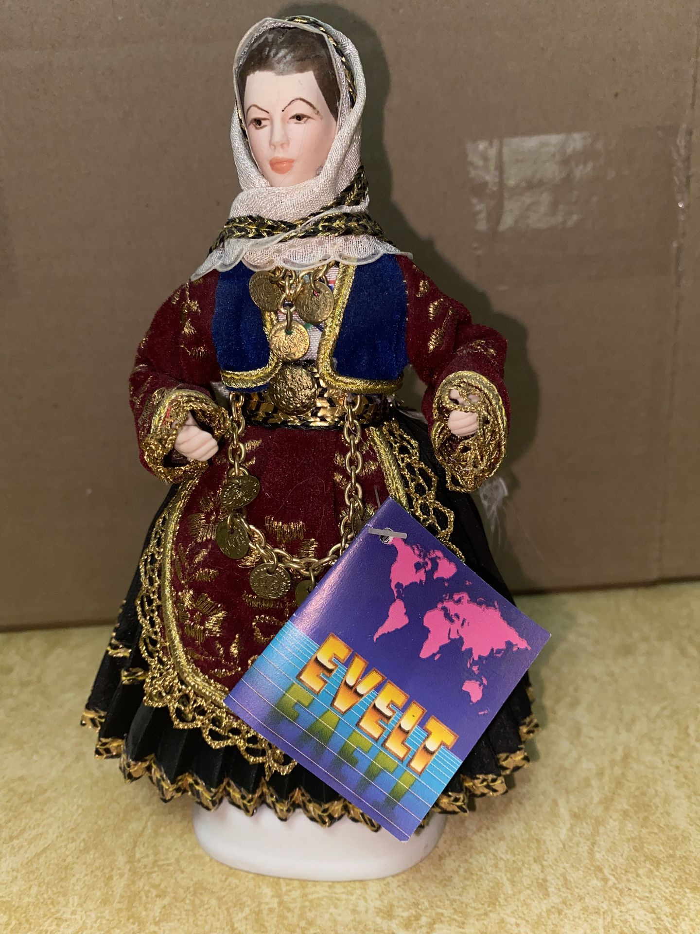 7.5 inch Vintage Evelt Handmade Greek Porcelain Doll 147 E Salamis Imported From Greece