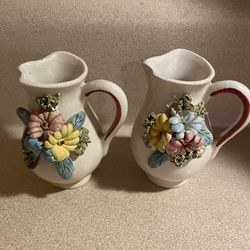 Vintage Ceramic 3 Inch Vases Beige with pink blue yellow flowers -2