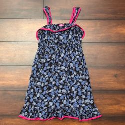 Little Girls Clothes Blue Floral Print And Pink Trim Dress Size 10 Fits More Of A 8 Or 7/8