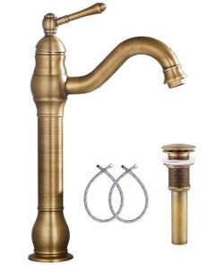 Antique Brass Vessel Sink Faucet with Drain