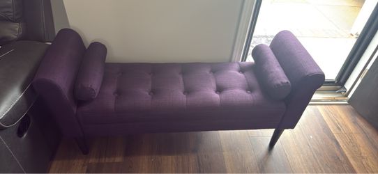 Purple Tufted Upholstered Bench with Bolster Pillows