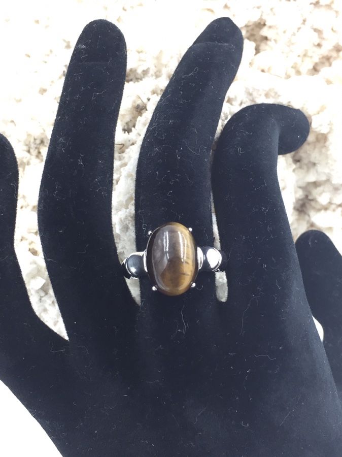925 STER Silver Tiger’s Eye Cabochon Oval Ring 8