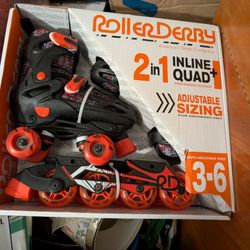 Roller Derby 2 In 1 Skates Size 3-6