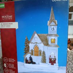 Holiday Living Church with Christmas Tree Animatronic Lighted Musical Village Scene