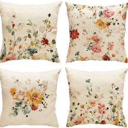 (Covers  Only) Spring Floral Throw Pillow Covers 18x18 Set of 4 Outdoor Colorful Decorative Throw Pillow Covers Patio Couch Decor 