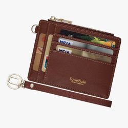 Women’s Slim RFID Leather Wallet Wristlet Card Holder w/ Keychain – Brown