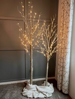 6ft & 7ft Pre-Lit Glitter Twig Trees – Set of 2 ✨