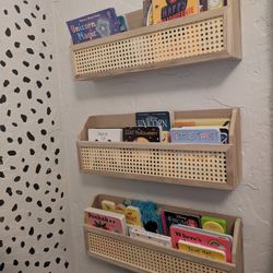 Wall mounted wood and wicker shelves (3)