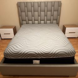 Modern Style Queen Bed Frame (w/ mattress and nightstands)