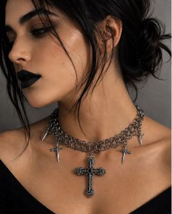 Silver Chainmail Choker with Cross and Dagger Charms