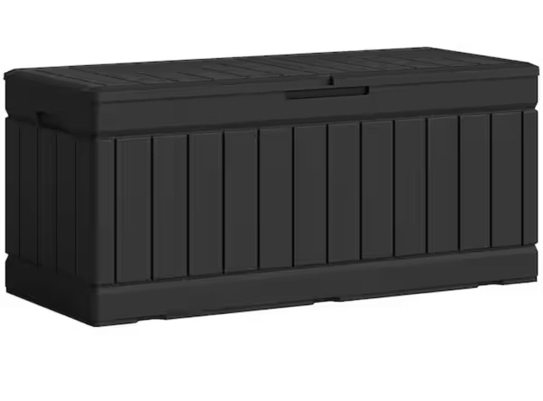 82 Gal. Fusion Style Deck Box Black Outdoor Resin Storage Box