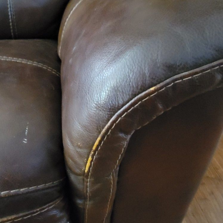 Brown Genuine Leather Reclining Sofa With Center Power Console