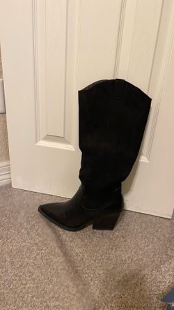 Black Suede And Faux Leather Boots