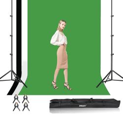 EMART Photo Video Studio Backdrop Stand Kit, 8.5x10ft Adjustable Photography Greenscreen Support System with 3 Polyester Backgrounds for Photoshoot
