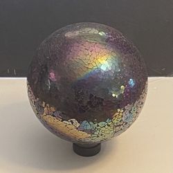 Purple Metallic Gazing Ball with Two Tier Decorative Metal Stand