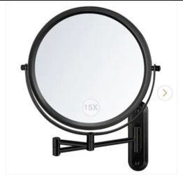 GQB 8.5 in. W x 8.5 in. H Round Folding Tabletop Mirror Bathroom HD Makeup Mirror with 1X/15X Magnification-Black