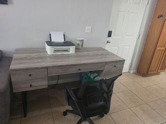 Gray Wood-Look Desk with Drawers