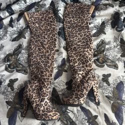 Y2K Style Thigh High Leopard Print Heeled Boots