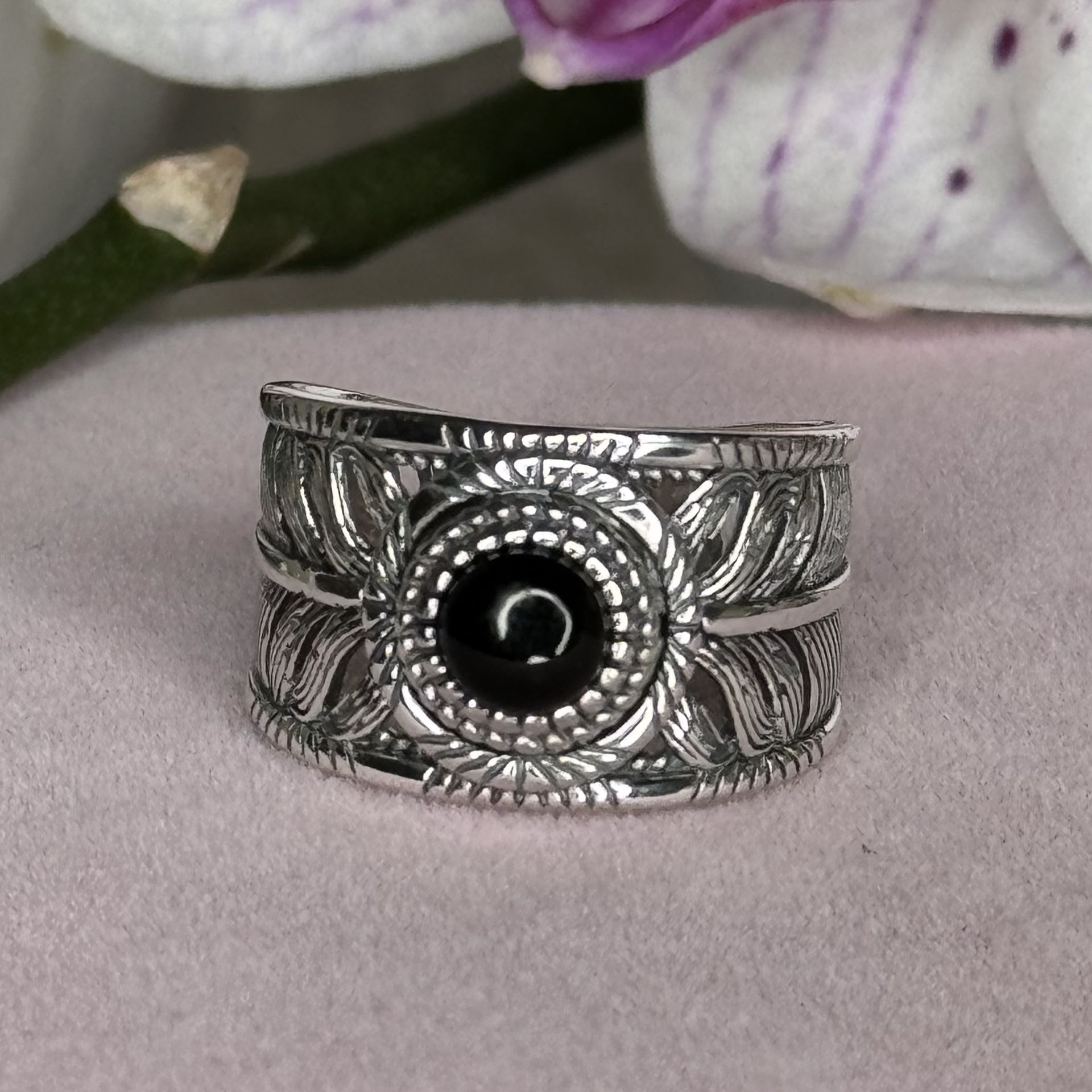 Black Agate 💍 925 Sterling Silver Ring size 9