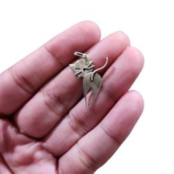 Vintage E AU B Sterling Beau Sterling Silver Cat Charm Pendant 1"