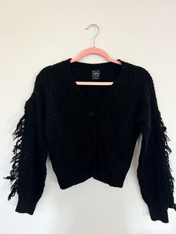 Black Cropped Long Sleeve Knit Button Up Sweater