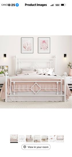 SHA CERLIN 14 Inches Full Size Metal Platform Bed Frame/Vintage Iron-Art Headboard and Footboard/Mattress Foundation for Storage/No Box Spring Needed/