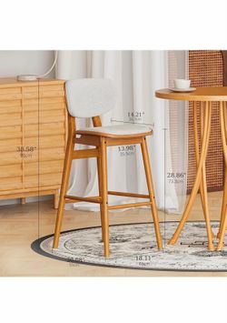 New ! 2 set Mid Century Modern Bar Stools Set of 2, Beige Linen Upholstered Counter Height Bar Chair