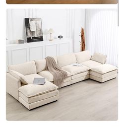 New in box Serwall 4-Seater Corduroy Living Room Sectional Sofa with 2 Removable Ottomans