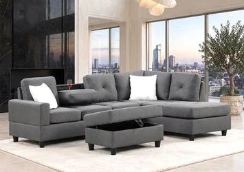 Gray Sectional Sofa with Storage Ottoman