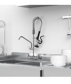 Commercial Sink Faucet with Sprayer for Kitchen : MSTJRY 25'' Height 8'' Center 12'' Spout Wall Mount Sink Faucet with Pre Rinse Sprayer - Brass Const