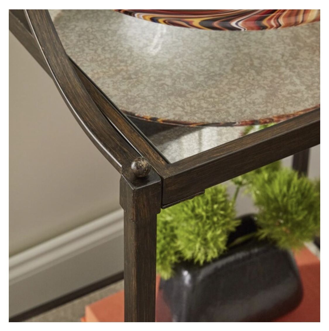Oil- Rubbed Bronze with Antiqued Mirror End Table