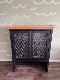 Two-Tone Accent Cabinet / Storage Console / Drinks Cabinet, Black w/ Solid Wood Top & Glass Doors