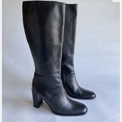 J.Crew Women’s Black Leather Knee High Heeled Riding Boots size 7.5