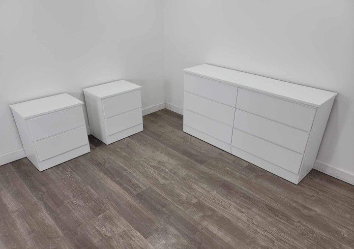 White Dresser And 2 Nightstands Tocador Y 2 Mesitas De Noche Blanco