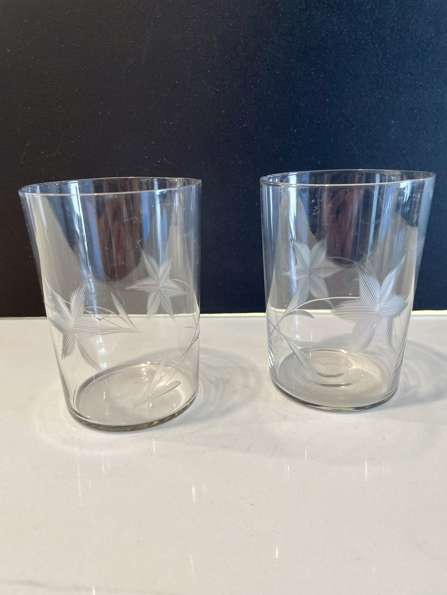 2 Vintage Etched Glasses