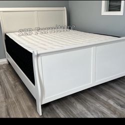 Queen Size White Sleigh With Ortho Matres!!!!