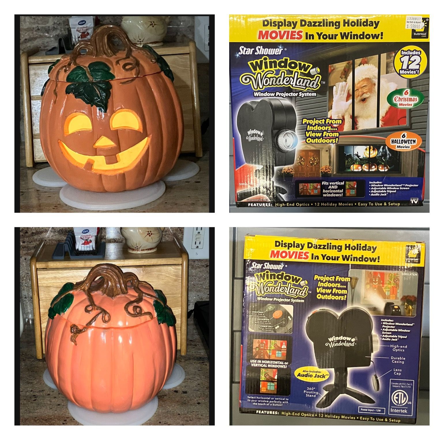 Halloween SET - A 12" Ceramic LED light up pumpkin AND Halloween / Christmas Projector π