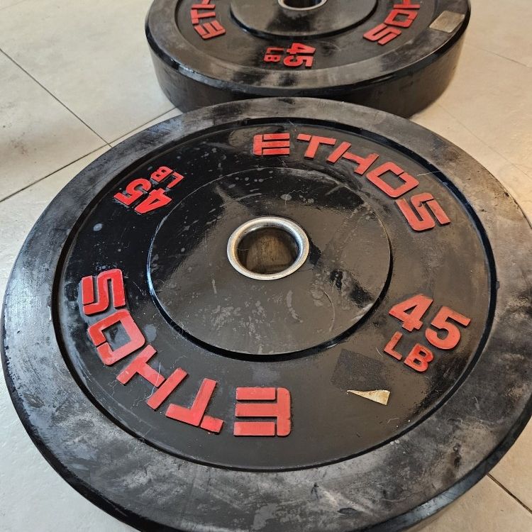 PAIR of Two 45 lb ETHOS Bumper Plates (Total 90 lbs) - HARDLY USED 