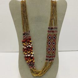 Gold and Red Multicolor Beaded Necklace