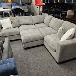 Grey Sectional Corduroy Fabric Ottoman Included $749 + Tax