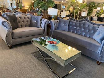 Brand new grey velvet modern sofa + loveseat 2PCs set