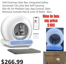 New in box Self Cleaning Litter Box, Integrated Safety Automatic Cat Litter Box Self Cleaning 65L+9L for Multiple Cats, App Control, Odor Removal, Inc