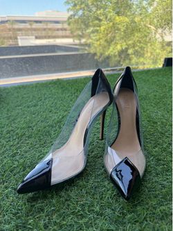 Schutz Cendi Clear PVC & Black Patent Pointed Toe Stiletto Pumps 8B Luxe Heels