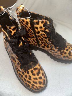Leopard Print Lace-Up Combat Boots