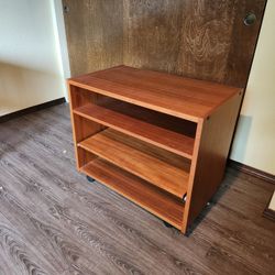 Small Storage Shelf on Caster with one Slide out Drawer or Media Stand