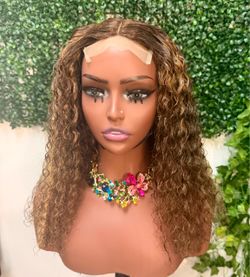 Brown highlight kinky curly wig